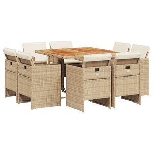 vidaXL Ensemble à manger de jardin et coussins 9 Pièces beige Poly rotin