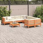 vidaXL Salon de jardin 9 Pièces avec coussins marron cire bois pin massif