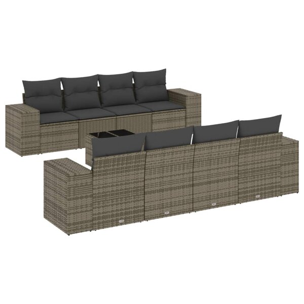 vidaXL Salon de jardin 9 Pièces avec coussins gris résine tressée