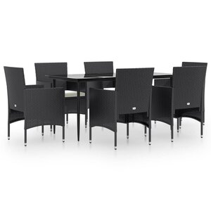 vidaXL Ensemble à manger de jardin avec coussins 7 Pièces Noir