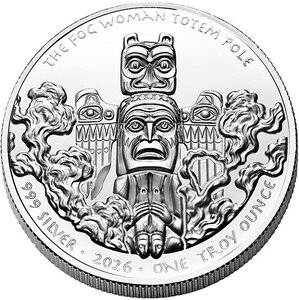 Pièce de monnaie en Argent 1 Dollar g 31.1 (1 oz) Millésime 2026 Native American Silver Dollars THE FOG WOMAN TOTEM POLE