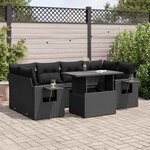 vidaXL Salon de jardin 7 Pièces avec coussins noir résine tressée