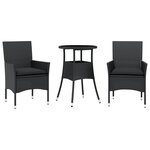vidaXL Ensemble à manger de jardin et coussins 3 Pièces noir rotin verre