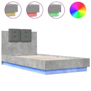 vidaXL Cadre de lit avec LED sans matelas gris béton 75x190 cm