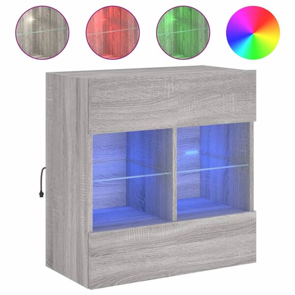vidaXL Meuble TV mural avec lumières LED sonoma gris 58 5x30x60 5 cm