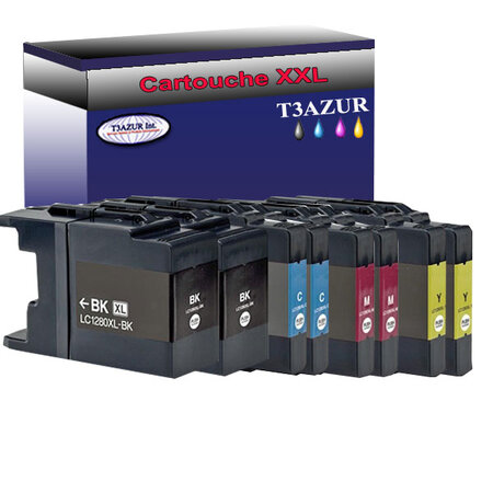 T3AZUR- Lot de 8 Cartouches compatibles avec Brother LC1240 / LC1280 XL pour Brother DCP-J525W  DCP-J725DW  DCP-J925DW