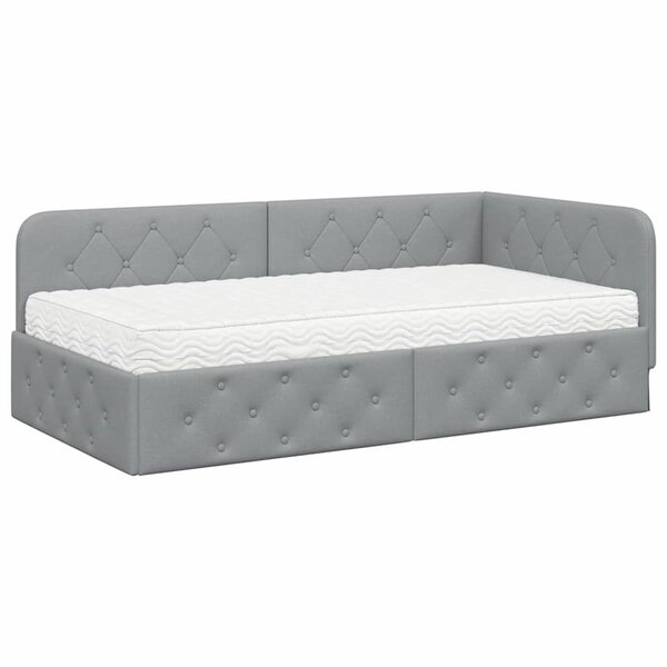 vidaXL Cadre de lit d'angle avec matelas Gris clair 90 x 200 cm tissu