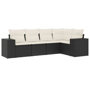 vidaXL Salon de jardin 5 Pièces avec coussins noir résine tressée