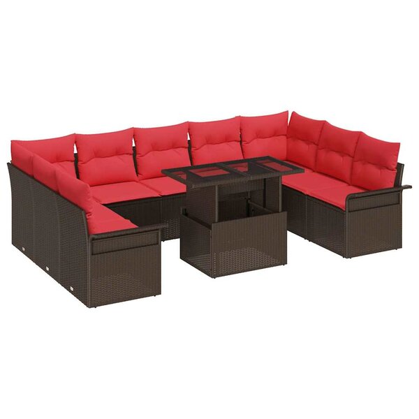 vidaXL Ensemble de canapé de jardin 10 Pièces Marron Poly rotin