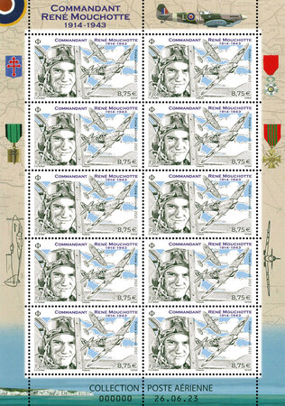 Minifeuille 10 timbres - René Mouchotte - Lettre verte