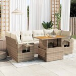 vidaXL Salon de jardin avec coussins 7 Pièces beige résine tressée