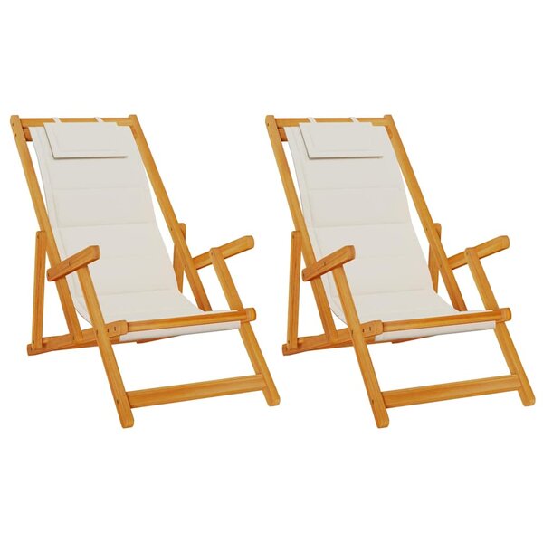 vidaXL Pack de 2 chaises de plage pliantes - Grises  en bois d'acacia et textilène