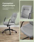 Chaise de bureau pivotante fauteuil ergonomique surface en pu facile à nettoyer hauteur réglable dossier confortable assise incurvée capacité 150 kg gris 12_0004884