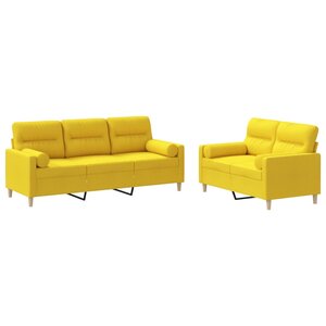 vidaXL Ensemble de canapés 2 Pièces avec coussins jaune clair tissu