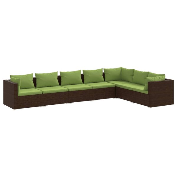 vidaXL Salon de jardin 7 Pièces avec coussins Résine tressée Marron