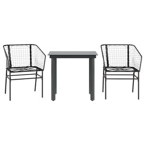 vidaXL Ensemble à manger de jardin 3 Pièces noir résine tressée verre