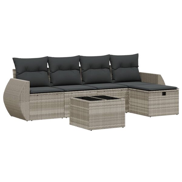 vidaXL Salon de jardin 6 Pièces avec coussins gris clair résine tressée