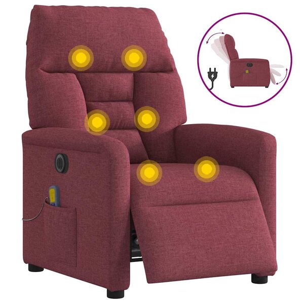 vidaXL Fauteuil de massage inclinable électrique Rouge bordeaux Tissu
