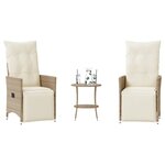 vidaXL Ensemble de bistro 3 Pièces avec coussins beige résine tressée