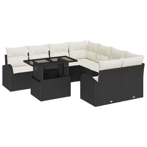 vidaXL Canapé de jardin 9 pièces avec coussins en rotin noir