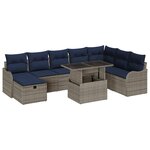 vidaXL Ensemble de canapé de jardin avec coussin 9 Pièces Gris Poly rotin