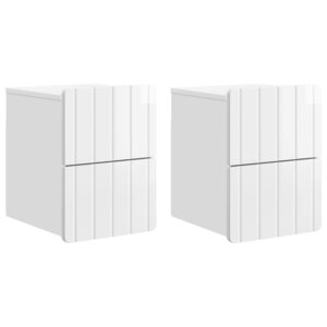 vidaXL Cabinet de chevet mural 2 Pièces Blanc brillant 33 x 34 5 x 43 cm