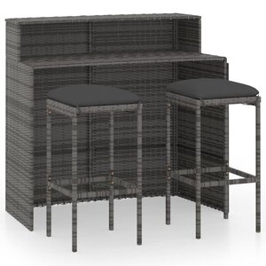 vidaXL Ensemble de bar de jardin avec coussins 3 Pièces Gris
