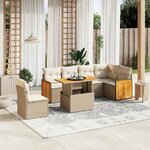 vidaXL Salon de jardin avec coussins 7 Pièces beige résine tressée