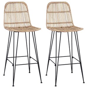 vidaXL Tabouret de bar 2 pc Naturel 44 x 55 x 109 cm Rattan et Acier