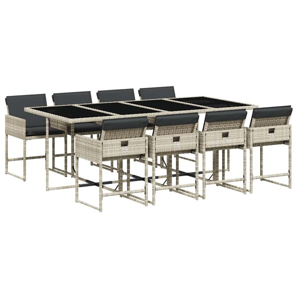 vidaXL Ensemble à manger de jardin et coussins 9 Pièces gris clair rotin
