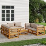 vidaXL Salon de jardin 9 Pièces avec coussins taupe bois massif