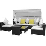 Salon de jardin meuble d'extérieur ensemble de mobilier 7 pièces avec baldaquin résine tressée noir 02_0017055