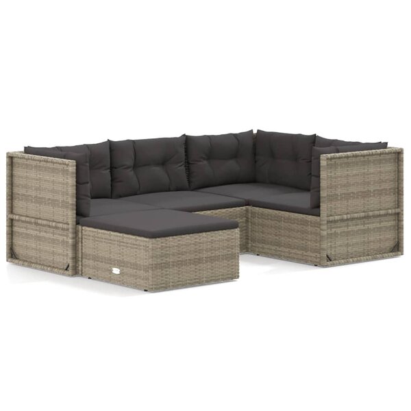 vidaXL Salon de jardin 5 Pièces avec coussins Gris Résine tressée