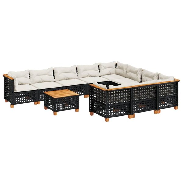 vidaXL Salon de jardin 11 Pièces avec coussins noir résine tressée