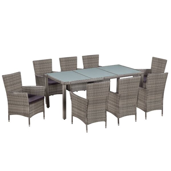 vidaXL Ensemble à manger d'extérieur 9Pièces coussins Résine tressée Gris