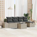 vidaXL Set de Canapé de Jardin de 6 Pièces avec Coussins Gris Clair en Rattan