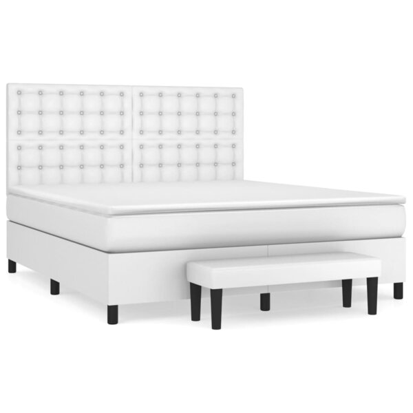 vidaXL Sommier à lattes de lit avec matelas Blanc 160x200cm Similicuir