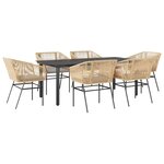 vidaXL Ensemble à manger jardin coussins 7Pièces marron poly rotin verre