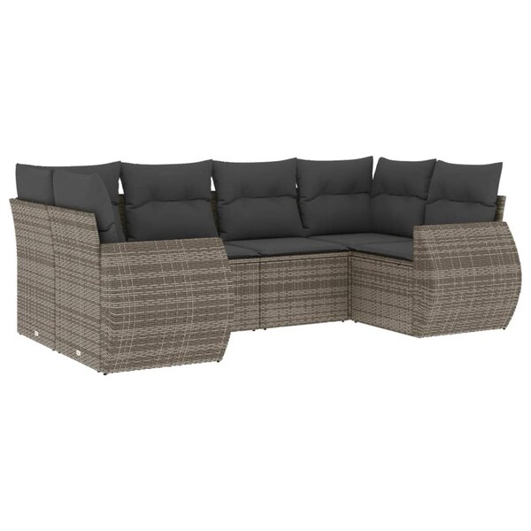 vidaXL Salon de jardin 6 Pièces avec coussins gris résine tressée