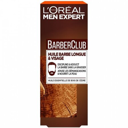 L'Oréal Paris - Huile Barbe Longue et Visage BarberClub MEN EXPERT - Huile Essentielle de Bois de Cèdre 30ML