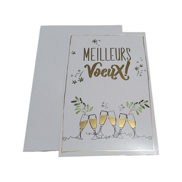 Carte De Voeux - 5 Cartes Meilleurs Voeux Champagne Décor Brillant