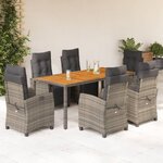 vidaXL Ensemble à manger de jardin et coussins 7 Pièces gris rotin