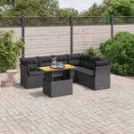 vidaXL Salon de jardin 7 Pièces avec coussins noir résine tressée