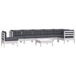 vidaXL Salon de jardin 9 Pièces avec coussins blanc bois de pin massif