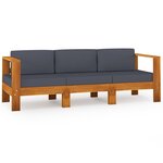 vidaXL Canapé de jardin 3 places et coussins gris foncé Acacia massif