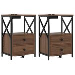 vidaXL Table de nuit avec station de chargement Chêne marron