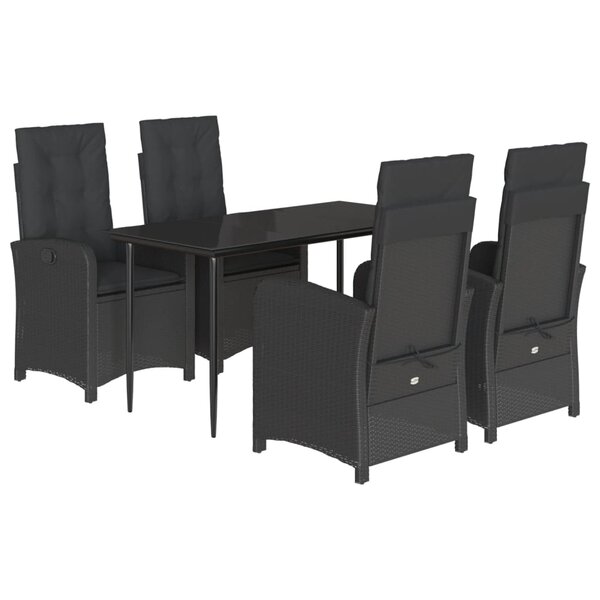 vidaXL Ensemble à manger de jardin coussins 5Pièces Noir Résine tressée