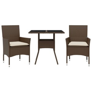 vidaXL Ensemble à manger de jardin et coussins 3Pièces marron rotin verre