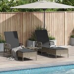vidaXL Chaise longue avec coussin 2 Pièces Gris 35 x 35 x 32cm polyrotin