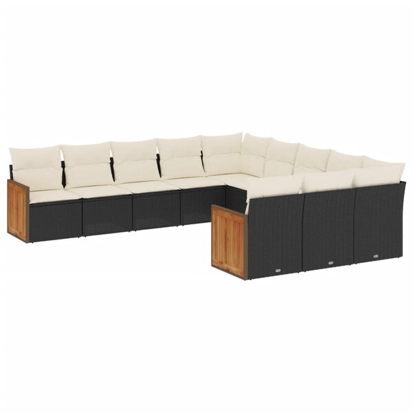 vidaXL Salon de jardin 11 Pièces avec coussins noir résine tressée
